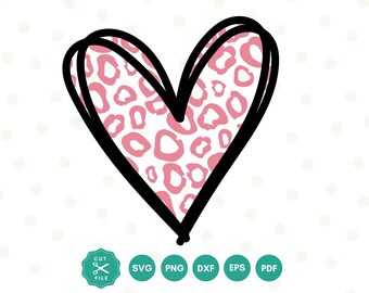 Pink Leopard Heart Svg, Pink Heart Png, Valentine Day Svg, SVG File For Cricut, Heart Svg, Heart shirt, Heart clipart, Silhouette, Leopard