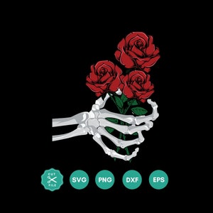 Skeleton Hand with Red Roses, Skeleton Svg, Flower Skeleton Png, Halloween Svg, Gothic Shirt, Sublimation Designs, Svg files for cricut