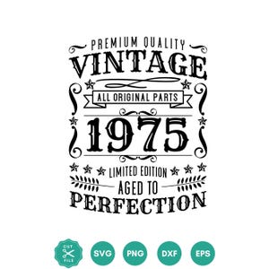 Vintage 1975 Svg, 50th Birthday Gift, 50th Birthday Svg, 1975 Shirt Svg, 50th Birthday Decor, Svg Files for Cricut, Silhouette, Png