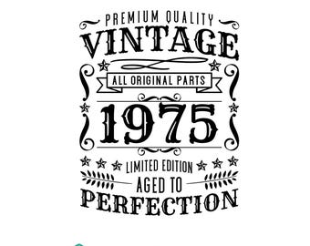 Vintage 1975 Svg, 50th Birthday Gift, 50th Birthday Svg, 1975 Shirt Svg, 50th Birthday Decor, Svg Files for Cricut, Silhouette, Png
