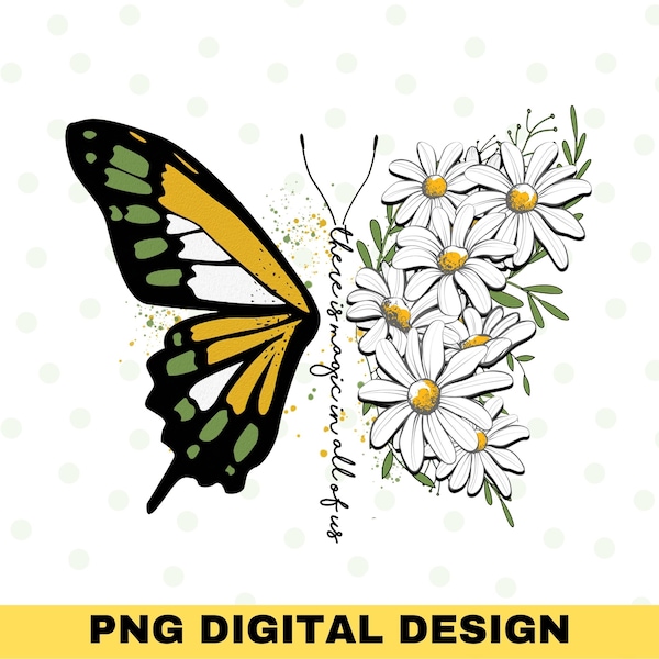 Butterfly Daisy Sublimation, Butterfly Png, Flower Png, Sublimation Designs, Self Awareness, Free Spirit, Boho butterfly Print, Hippie Decor