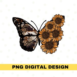 Western Butterfly Sunflower Png files for Sublimation, Butterfly Png, Sunflower Png, Leopard Designs, Instant Download, Butterfly clipart