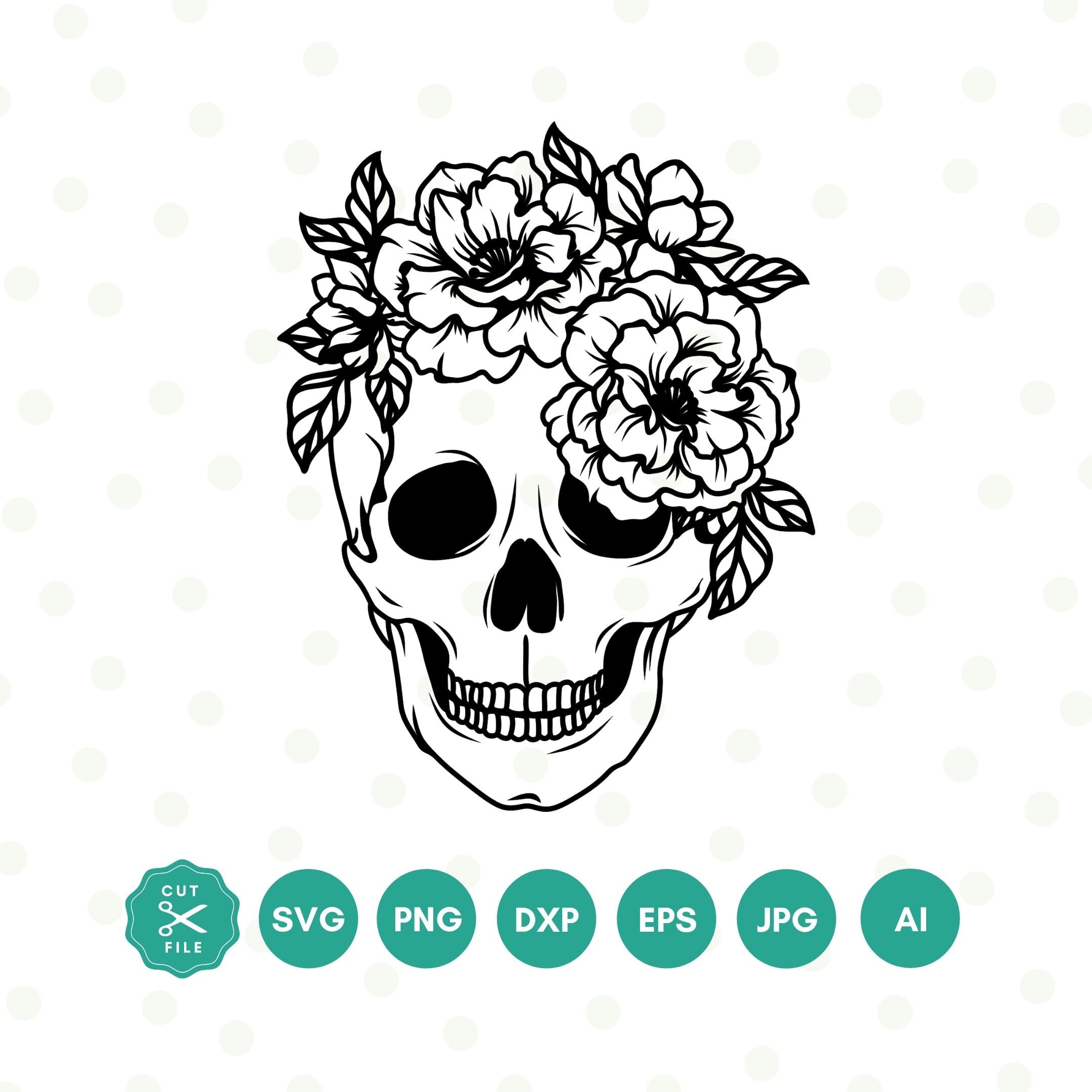 Flower Skull Svg Flower Crown Skull Skull Png Skull Cut Etsy