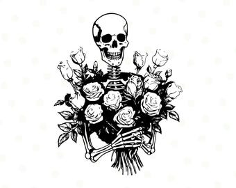 Skeleton holding roses Png, Floral Skeleton Png, Skeleton Clipart, Roses, Flowers,Halloween Png, Gothic Png, Skull shirt, Sublimation Design