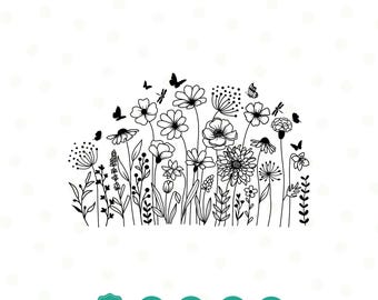 Wildflower Svg, Flower Meadow Svg, Butterfly, Floral SVG, Minimalist Flower Png, Wildflower Clipart, Sublimations, Botanical Garden png