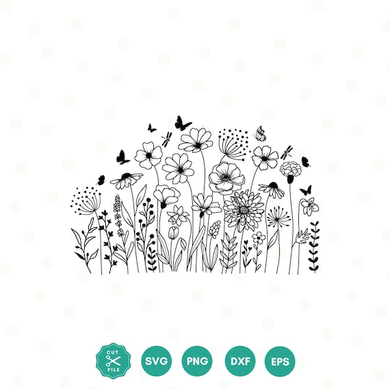 Wildflower Svg, Flower Meadow Svg, Butterfly, Floral SVG, Minimalist Flower Png, Wildflower Clipart, Sublimations, Botanical Garden png
