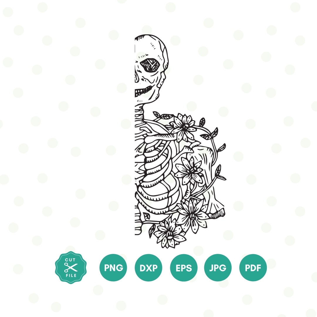 Floral Half Skeleton Png, Skeleton Png, Flower Skull Png, Halloween Png ...