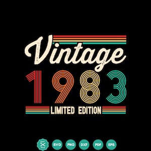 Puede incluir: Diseño gráfico vintage 1983 edición limitada con un esquema de color retro. El texto está en un estilo de fuente desgastado.