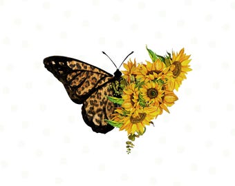 Sunflower Butterfly PNG files for sublimation downloads, Leopard Sunflower PNG sublimation designs downloads, Western PNG, Country png
