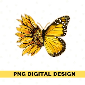 Sunflower Butterfly Png, Sunflower Png, Butterfly Png, Sublimation Designs, Clipart, Digital Download, Hand Drawn Sunflower Png