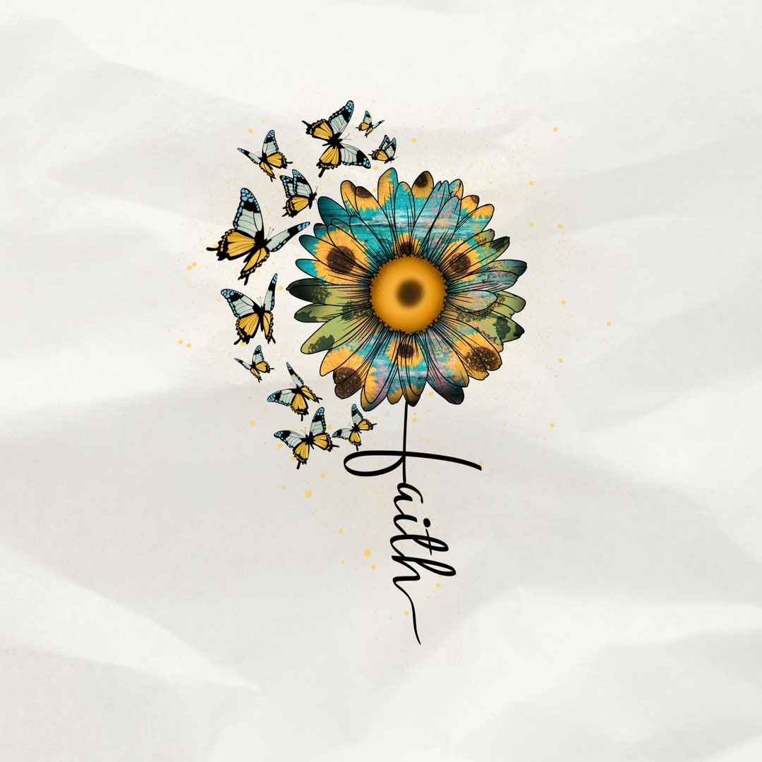 Sunflower Faith Png Sublimation, Butterfly Cross Png, Faith Png ...