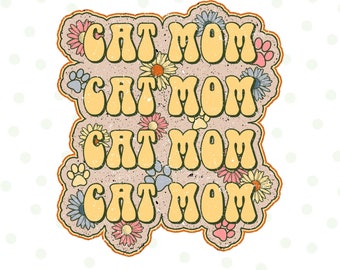 Retro Cat Mom echo PNG, Cat Mom Sublimation, Paw Print, Boho Cat Mom Png, Fur Mama, Designs de Sublimação, Leopard Cheetah Cat Mom Png