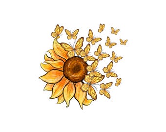 Zonnebloem vlinder sublimatie, zonnebloem png, vlinder sublimatie, zonnebloem clipart, bloem png, digitaal ontwerp, instant download