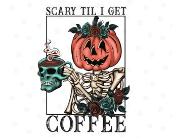 Pumpaskelett som dricker kaffe png, sublimeringsdesigner, skelettkaffe, kaffemugg, roligt kaffecitat, Halloween, kaffekopp png