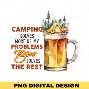 Campamento divertido PNG, Cerveza de campamento PNG, Fogata PNG, Camiseta de campamento, Vida de campista, Campista feliz, Cita de campamento, Diseños de sublimación de campamento