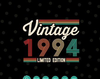 May include: A black background with a polka dot pattern features the words "Vintage 1994 Limited Edition" in a retro font. The numbers and text are in a mix of colors, including red, orange, teal, and cream.