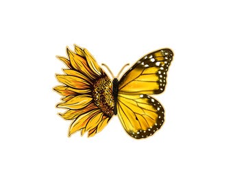 Sunflower Butterfly Png, Sunflower Png, Butterfly Png, Sublimation Designs, Clipart, Digital Download, Hand Drawn Sunflower Png