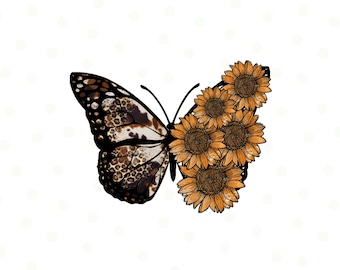 Western Butterfly Sunflower Png files for Sublimation, Butterfly Png, Sunflower Png, Leopard Designs, Instant Download, Butterfly clipart