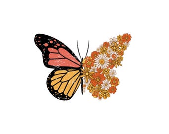 Retro Flower Butterfly Sublimation, Butterfly Png, Flower Png, Sublimation Designs, Instant Download, Butterfly clipart, T-Shirt Design