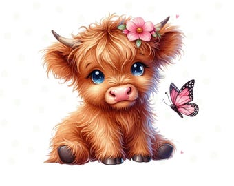 Cute Highland Cow Butterfly Png, Highland Cow, Highland Cow Sublimation, Baby Highland Cow Png, Highland Cow Clipart, Butterflies png