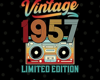 Vintage 1957 Svg, retro verjaardagscadeau, 1957 verjaardag Svg, 1957 shirt Svg, verjaardagsdecor, Svg-bestanden voor de Cricut, silhouet, png, sublimatie
