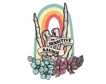 Sensitive Savage Png, Flower Skull Png, Motivational Png, Skeleton Design, Dead Inside Png , Skeleton Design, Sublimation, Clipart