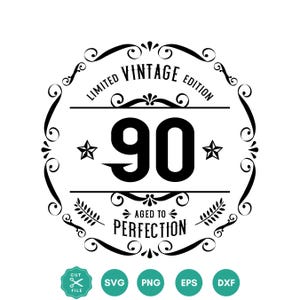 90th Birthday SVG, Vintage 90 Limited Edition SVG, turning 90 years old, 90th svg, Ninety Birthday Shirt, Birthday Gift, Svg File For Cricut