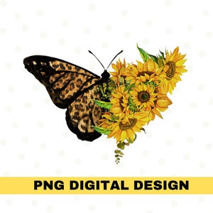 Sunflower Butterfly PNG files for sublimation downloads, Leopard Sunflower PNG sublimation designs downloads, Western PNG, Country png