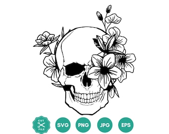 Skull Svg file, Floral Skull Svg, Skull cut file, Flower Skull Svg file, Halloween Svg, Gothic art, Skull with flowers, Svg files for cricut