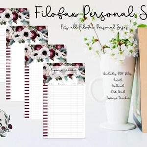 Filofax personal size printable planner inserts, floral Filofax inserts, glitz glam planner printable, expense tracker, dot grid journal