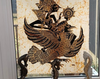 Traditional Indonesian Wayang Themed large Batik designed By local Indonesian Artist And Signed