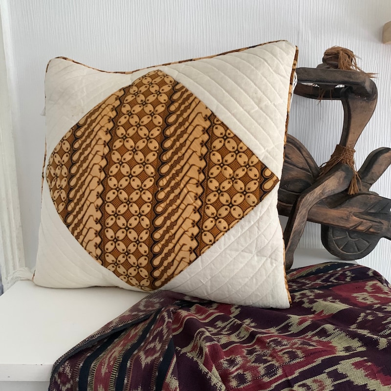 Beige - Hand Batik Printed Cotton Cushion Cover (18 x 18 in) main image 0