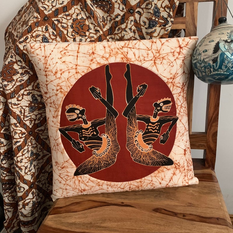 Beige - Hand Batik Printed Cotton Cushion Cover (18 x 18 in)