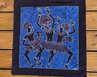 Dancing Primitive People Batik Art Painting Handcrafted By Local Artist In Yogyakarta Indonesia