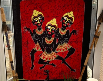 Super large Handmade Batik Created By Local Artist In Yogyakarta Indonesia. Primitive Dancers Design