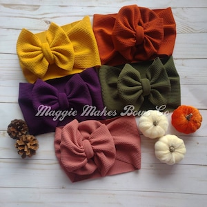 Fall bows, solid colored fall headwraps, fall headwrap bows, fall bows, messy bows, headwraps, headbands, boho bows, thanksgiving bows