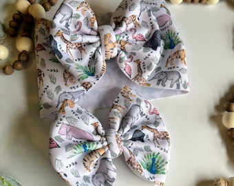 Zoo animals bow, watercolor animals headwrap bows, zoo headwraps, zoo animals, animal bow, animals headwrap, wild one, wild one birthday bow