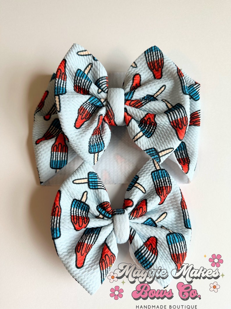 4th of July Headwrap, Memorial day bows, Forth of July bow, patriotic bows, mama headwraps, bomb pop bow, messy bow, headwrap, headband, bow bild 2