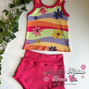 Toddler retro floral summer tank sets, toddler bummie sets, baby & toddler sleeveless shirt and shorts set, toddler tank and bummies set