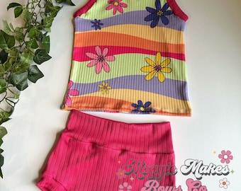 Toddler retro floral summer tank sets, toddler bummie sets, baby & toddler sleeveless shirt and shorts set, toddler tank and bummies set