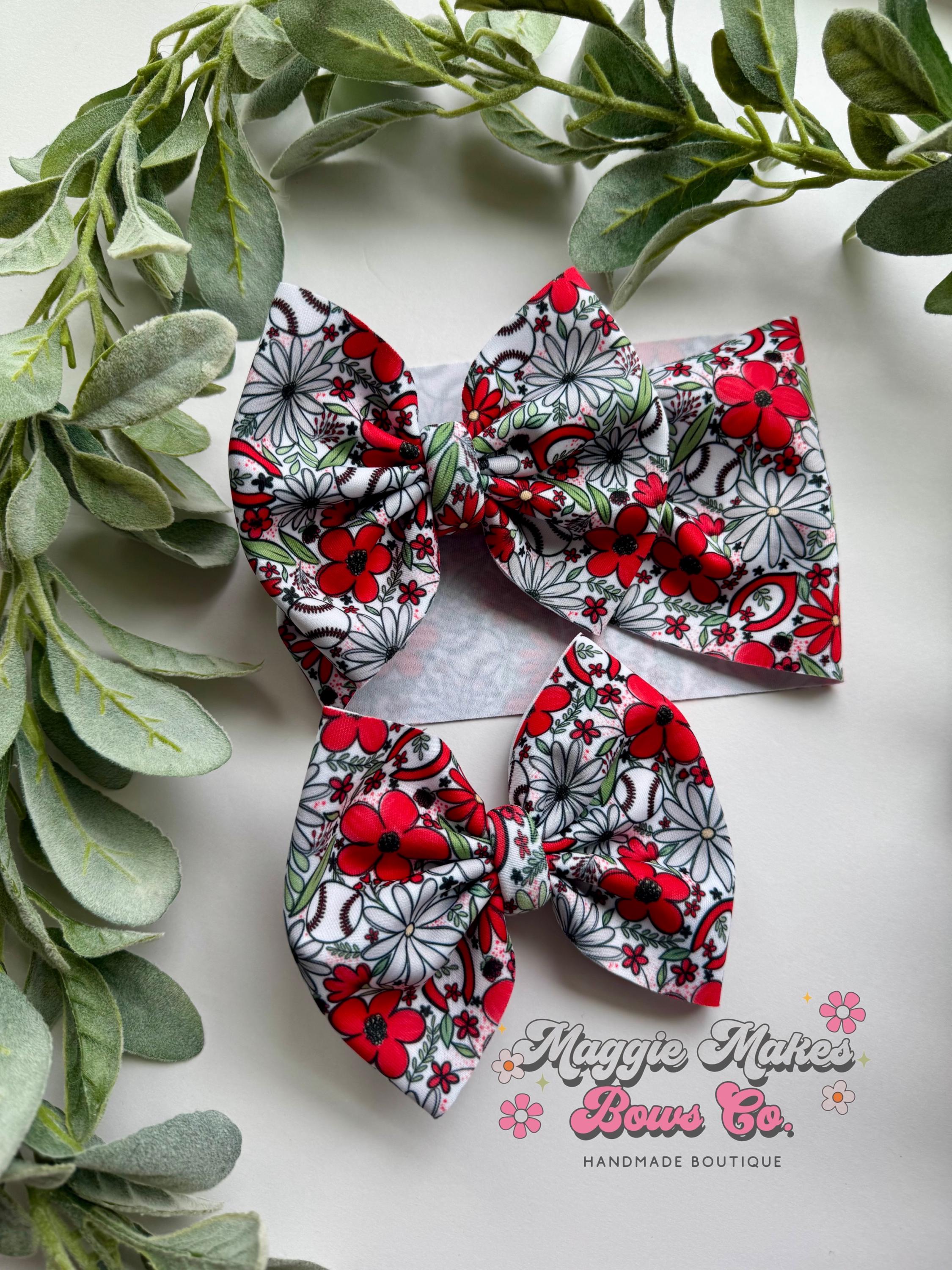 Red Floral Statement Headwrap with Bow Red, White & Bows Collection-Headwraps – The Bow Plug main image 4