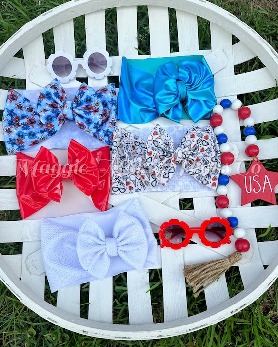 4th of July Headwrap, Memorial day bows, Forth of July bow, patriotic bows,sunnies bow, red white and blue bows, messy bows, headwraps bows