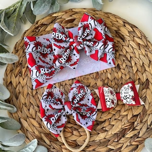 Baseball headwrap bow, baseball bows, reds headwrap bow, Cincinnati reds bow, Cincinnati reds headwrap bows, reds