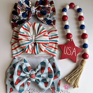 4th of July Headwrap, Memorial day bows, Forth of July bow, patriotic bows, mama headwraps, bomb pop bow, messy bow, headwrap, headband, bow