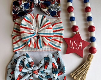 4th of July Headwrap, Memorial day bows, Forth of July bow, patriotic bows, mama headwraps, bomb pop bow, messy bow, headwrap, headband, bow