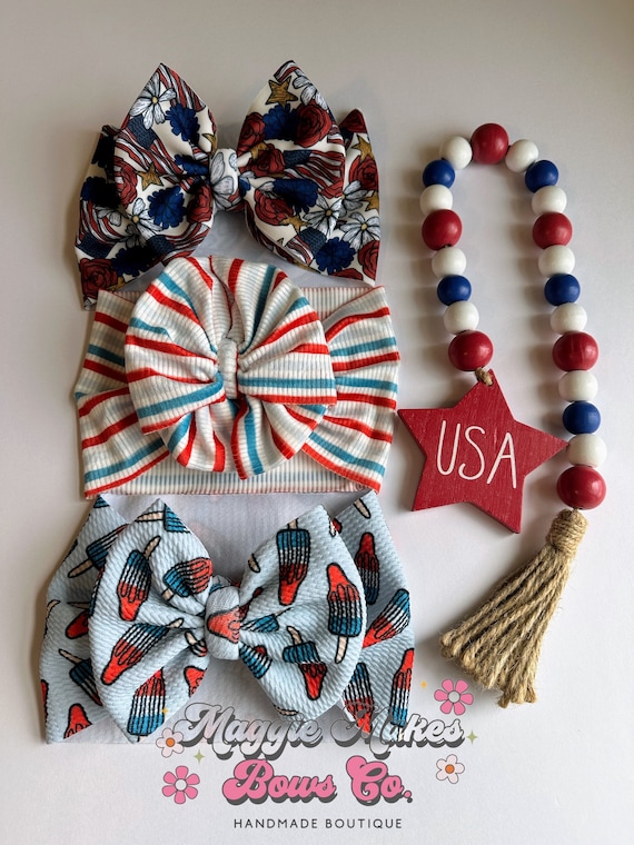 4th of July Headwrap, Memorial day bows, Forth of July bow, patriotic bows, mama headwraps, bomb pop bow, messy bow, headwrap, headband, bow
