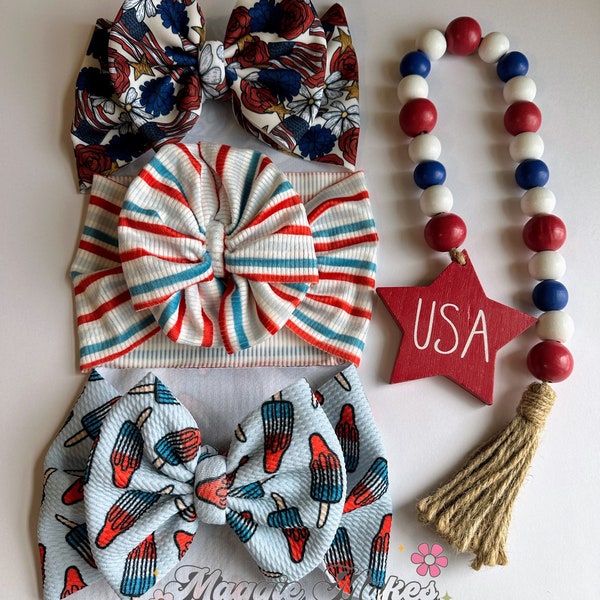 4th of July Headwrap, Memorial day bows, Forth of July bow, patriotic bows, mama headwraps, bomb pop bow, messy bows, headwraps, headbands