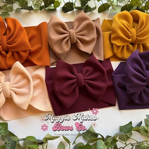 Fall bows, solid colored fall headwraps, fall headwrap bows, fall bows, messy bows, headwraps, headbands, boho bows, thanksgiving bows, fall