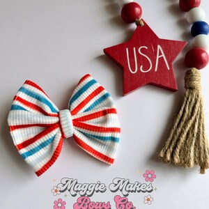 4th of July Headwrap, Memorial day bows, Forth of July bow, patriotic bows, mama headwraps, bomb pop bow, messy bow, headwrap, headband, bow bild 6