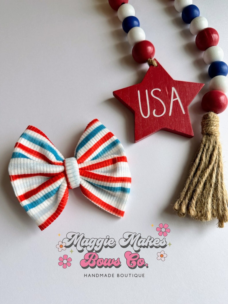 4th of July Headwrap, Memorial day bows, Forth of July bow, patriotic bows, mama headwraps, bomb pop bow, messy bow, headwrap, headband, bow bild 6